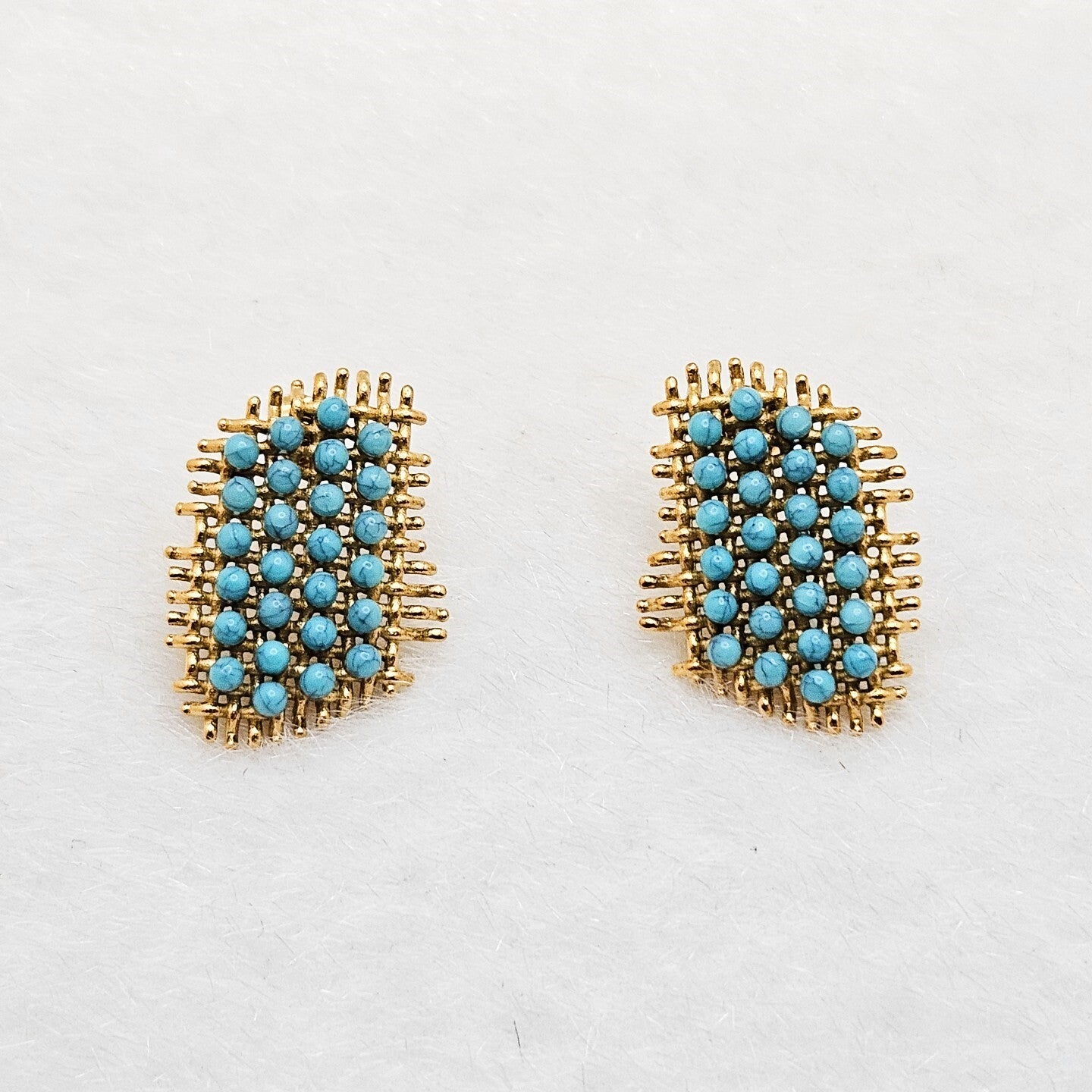 18K Gold Plated Design Turquoise Stone Stud Earrings, Chic Jewelry for Women2