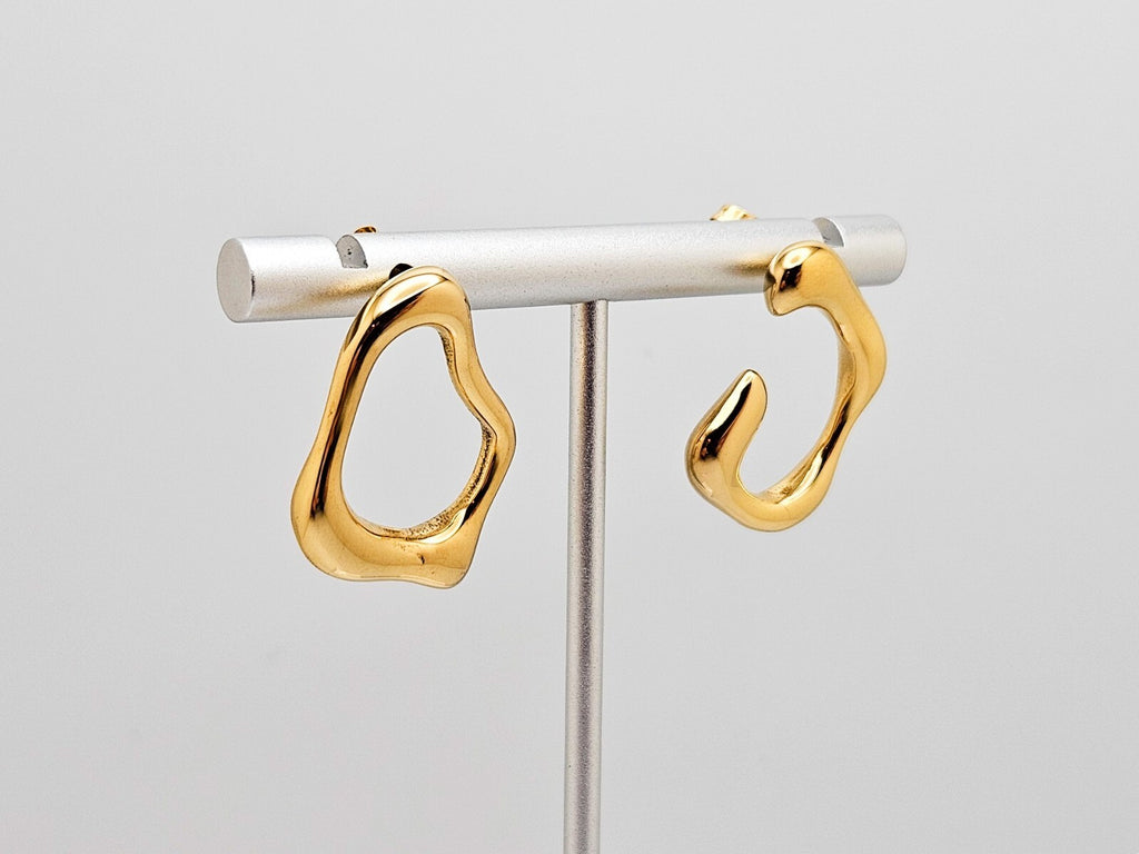 18K Gold Plated Stainless Steel Irregular Circles Earrings, Trendy Studs Jewelry0