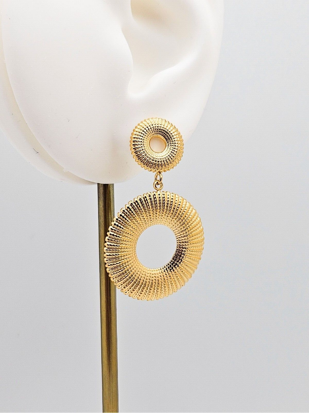 18K Gold Plated Stainless Steel Double Circle Stud Drop Earrings for Women3