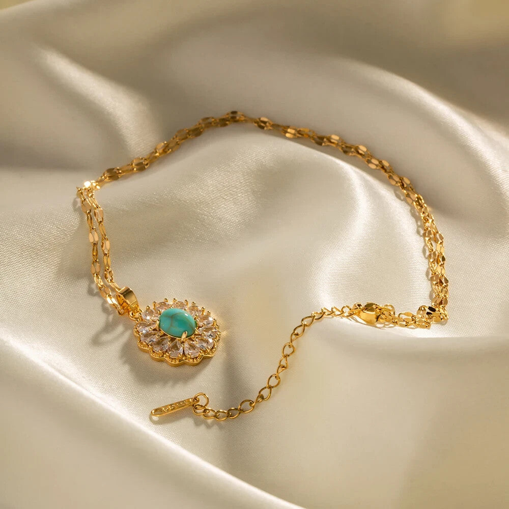 18K Gold Plated Oval Turquoise Pendant Necklace with Dazzling Cubic Zirconia6