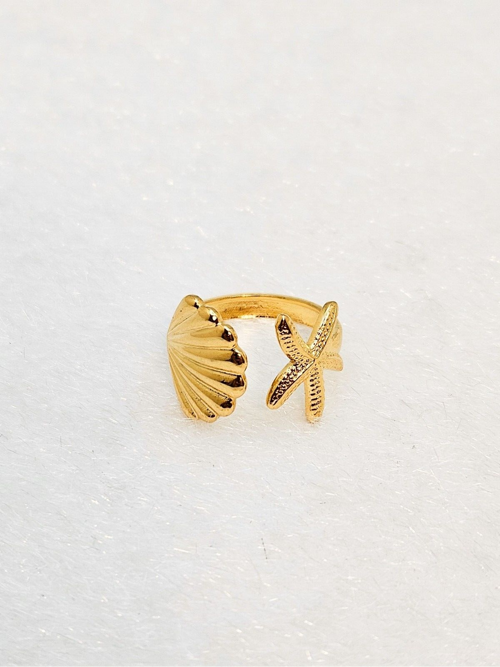 18K Gold Plated Shell and Starfish Design, Adjustable Open Ring for Women1
