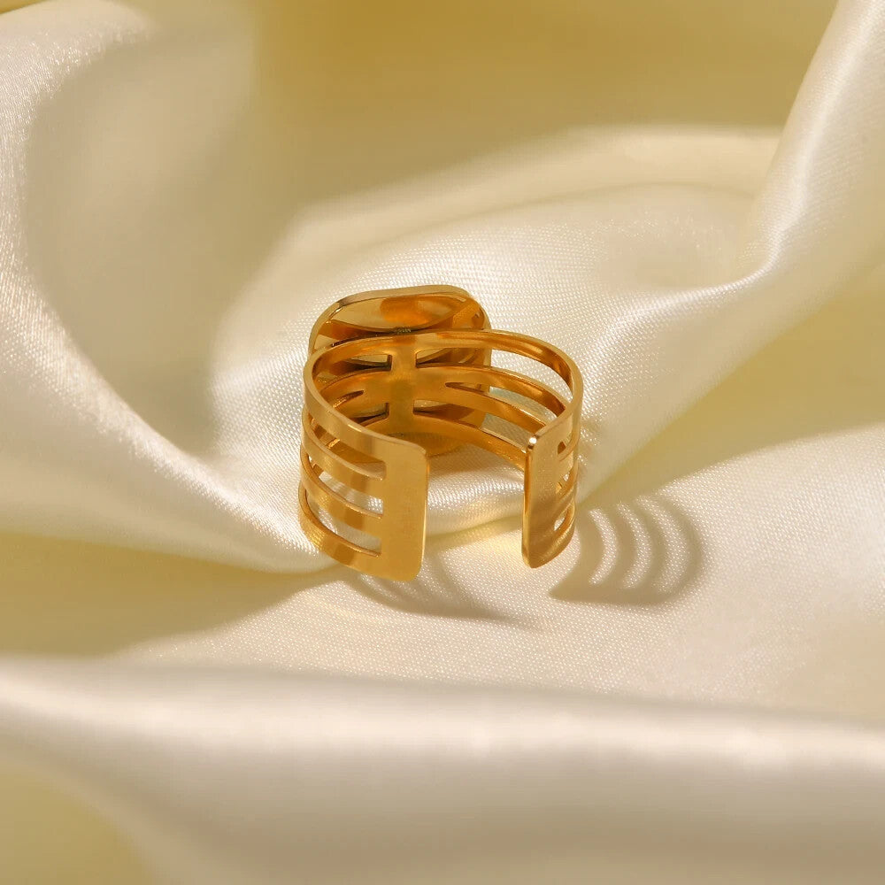 New Trend 18K Gold Plated Open Turquoise Stone Adjustable Ring, Stainless Steel4