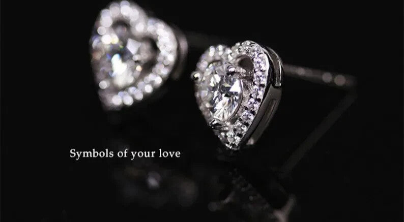18k White Gold Plating Silver Sterling Moissanite Heart Stud Earrings6