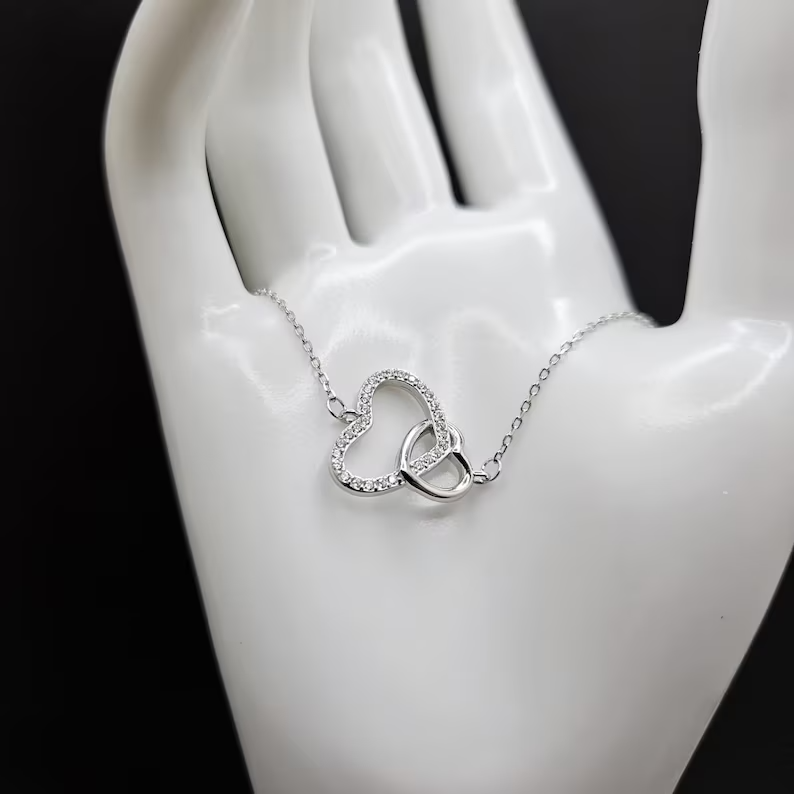 925 Sterling Silver Cubic Zirconia Interlocking Hearts Bracelet for Women2