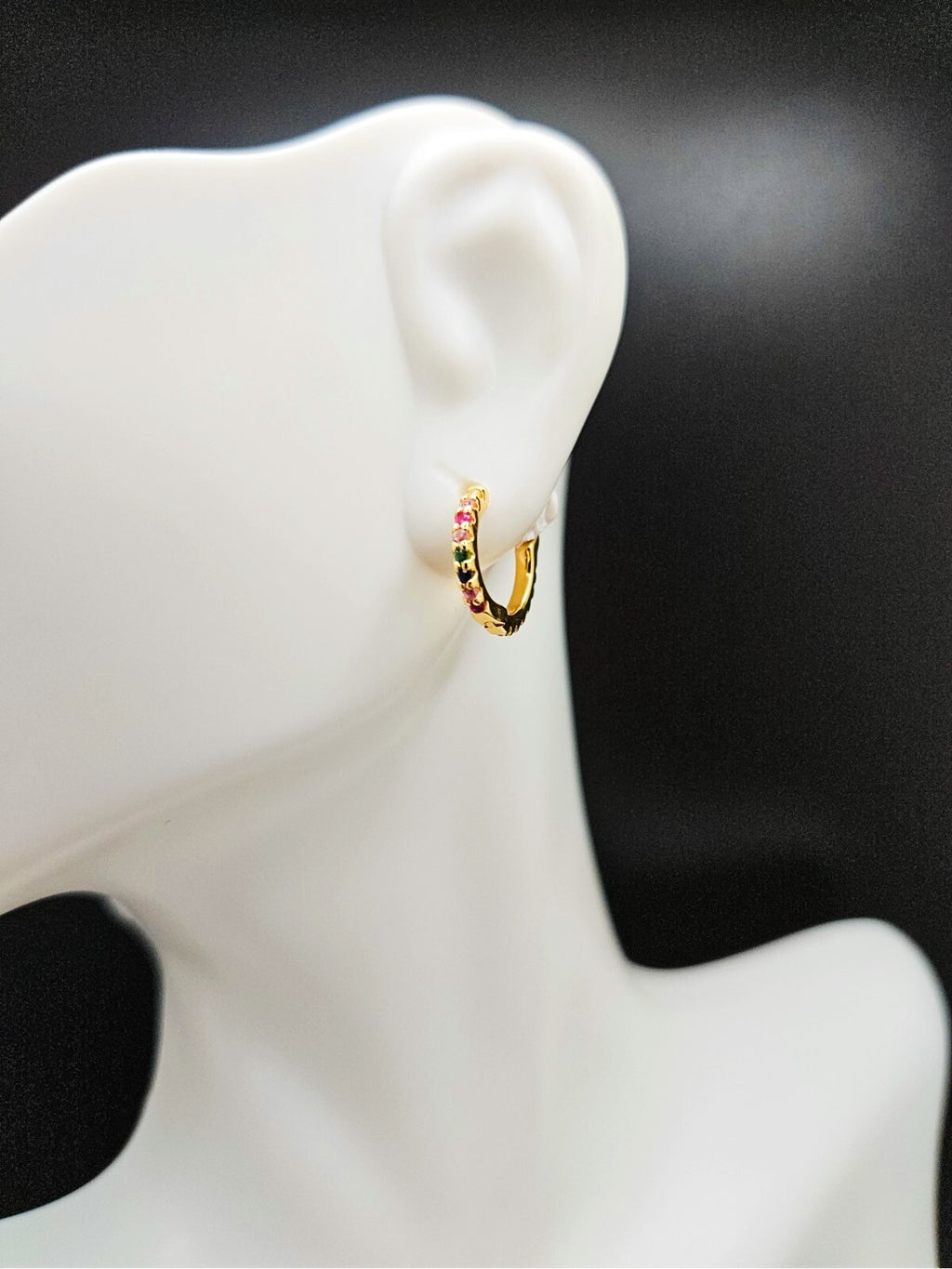18k Gold Plated Cubic Zirconia Multicolor Huggie Hoop Earrings for Girls & Women0