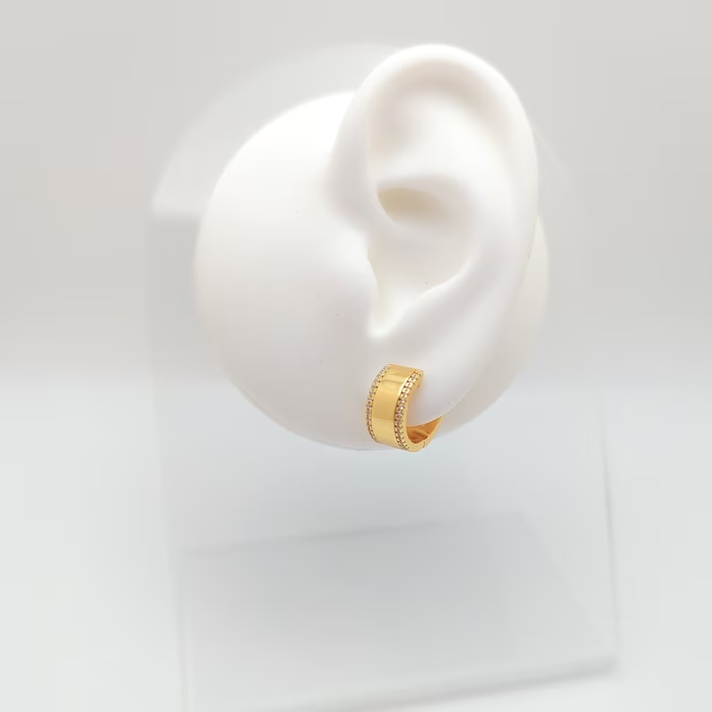 18K Gold Plated Wide Huggie Hoop Earrings with Cubic Zirconia Border for Women5