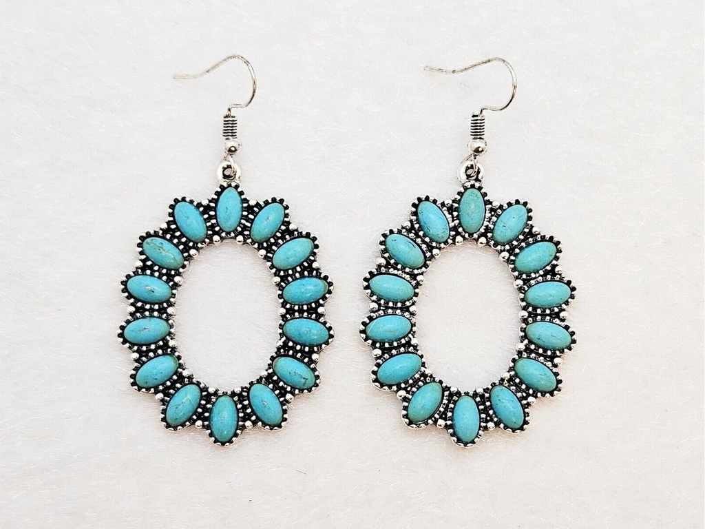 Silver Plated Vintage Turquoise Open Circle Drop Dangle Earring for Women1