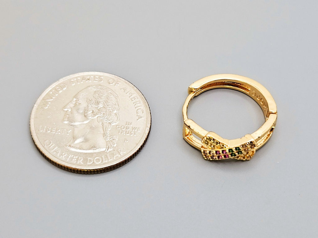18K Gold Plated Ribbon Design Hoop Earrings, Multi-Color Cubic Zirconia Hoops4