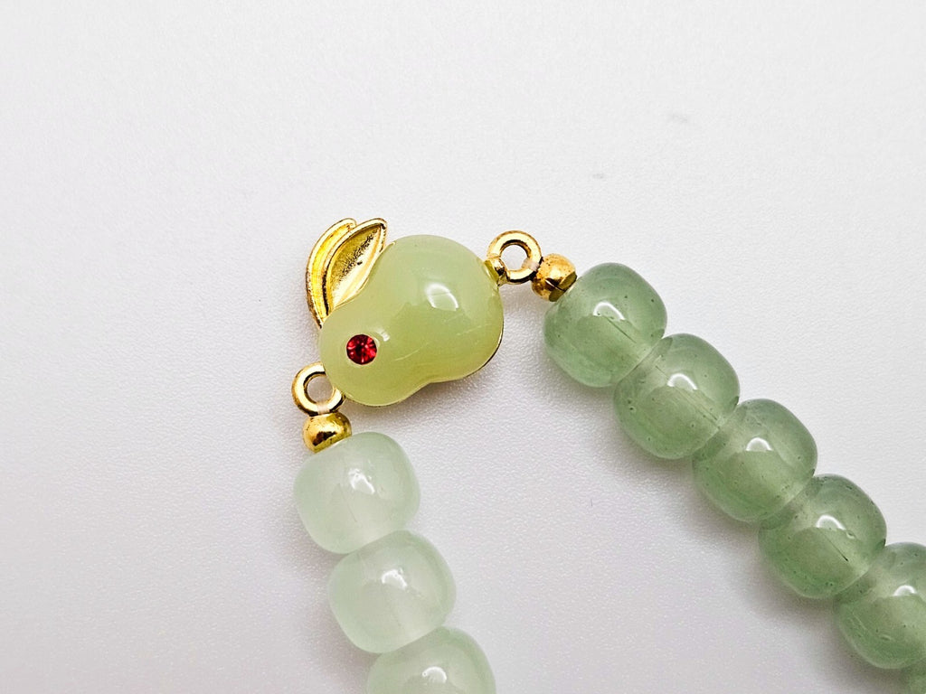 Adjustable Stone Beaded Bracelet, Rabbit Pendant Charms, Healing Energy Jewelry1