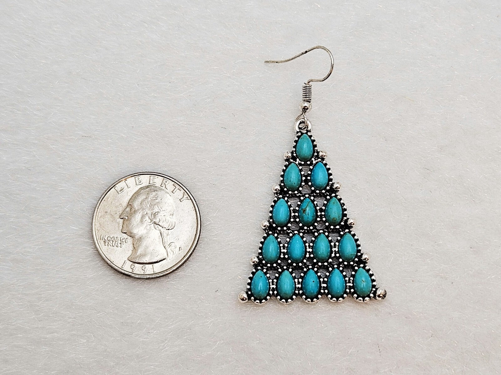 Silver Plated Turquoise Concho Drop Dangle Earrings, Geometric Design Earrings2