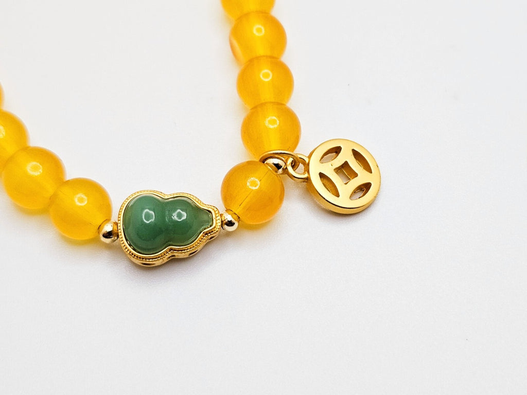 Natural Yellow Agate Beaded Bracelet, Gourd Shape Charms, Adjustable Bracelet1