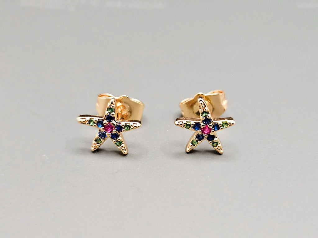 Starfish Stud Earrings, 18K Gold Plated Brass Studs, Multi-Color Stud Earrings0