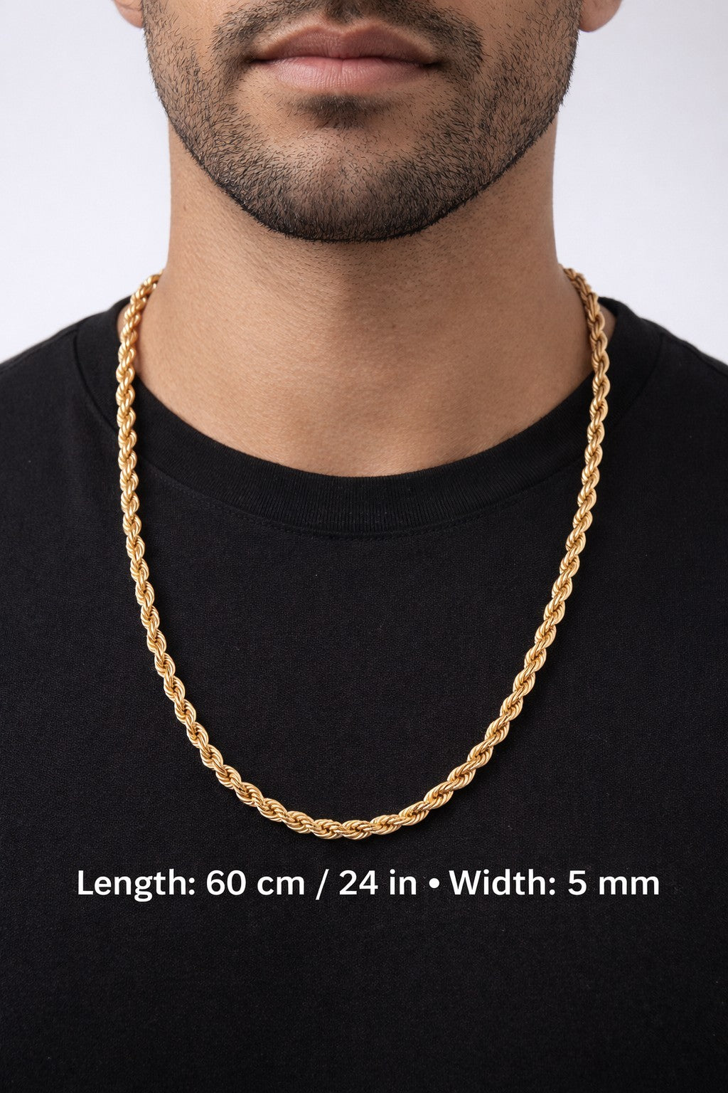 18K Gold Plated Twisted Rope Chain Necklace for men 24"3