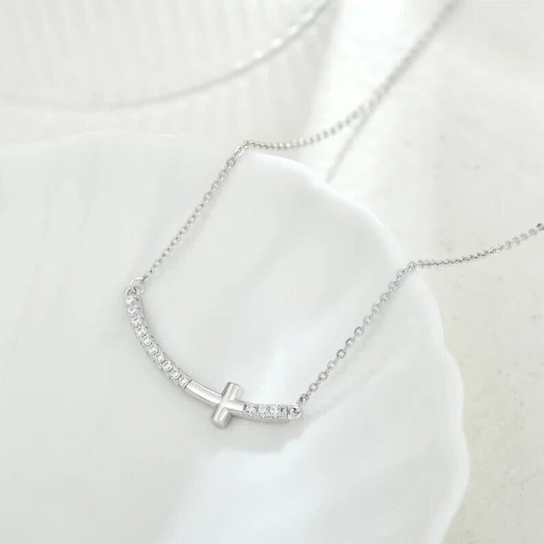 High Quality 925 Sterling Silver Cubic Zirconia Mini Cross Necklace3