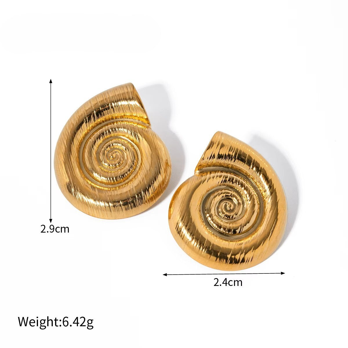 18K Gold Plated Stainless Steel Thick Conch Spiral Shaped Stud Earring for Women5