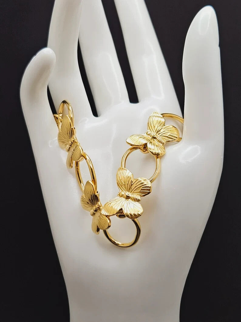Butterfly Bracelet Chunky Adjustable Link 18K Gold Plated Stainless Steel2