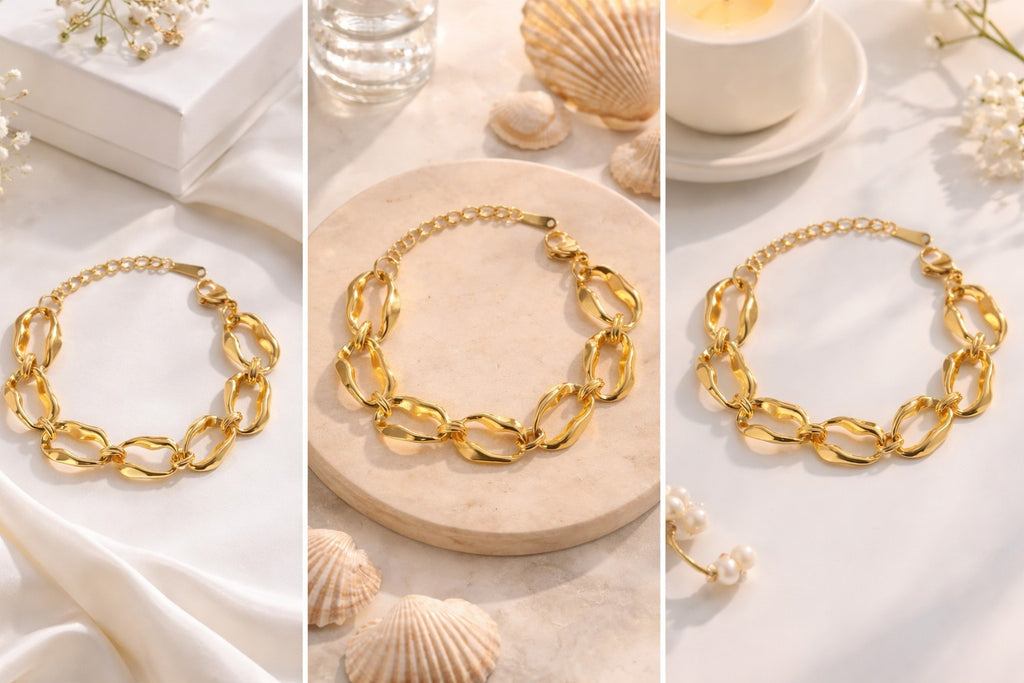 18K Gold Plated Stainless Steel Chunky Link Bracelet Adjustable Women5