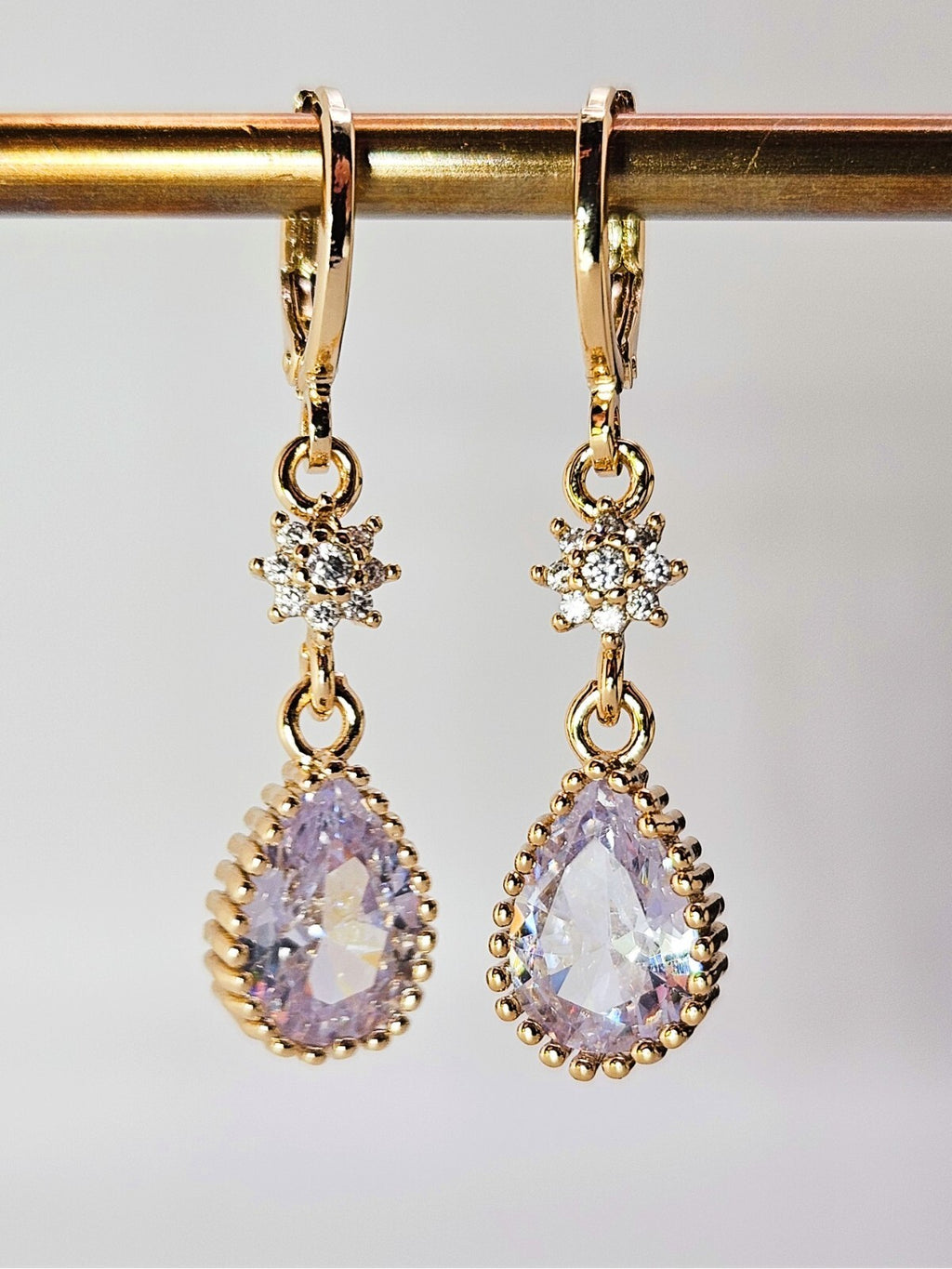 Huggie Drop Earrings 18K Gold with Light Purple Cubic Zirconia1