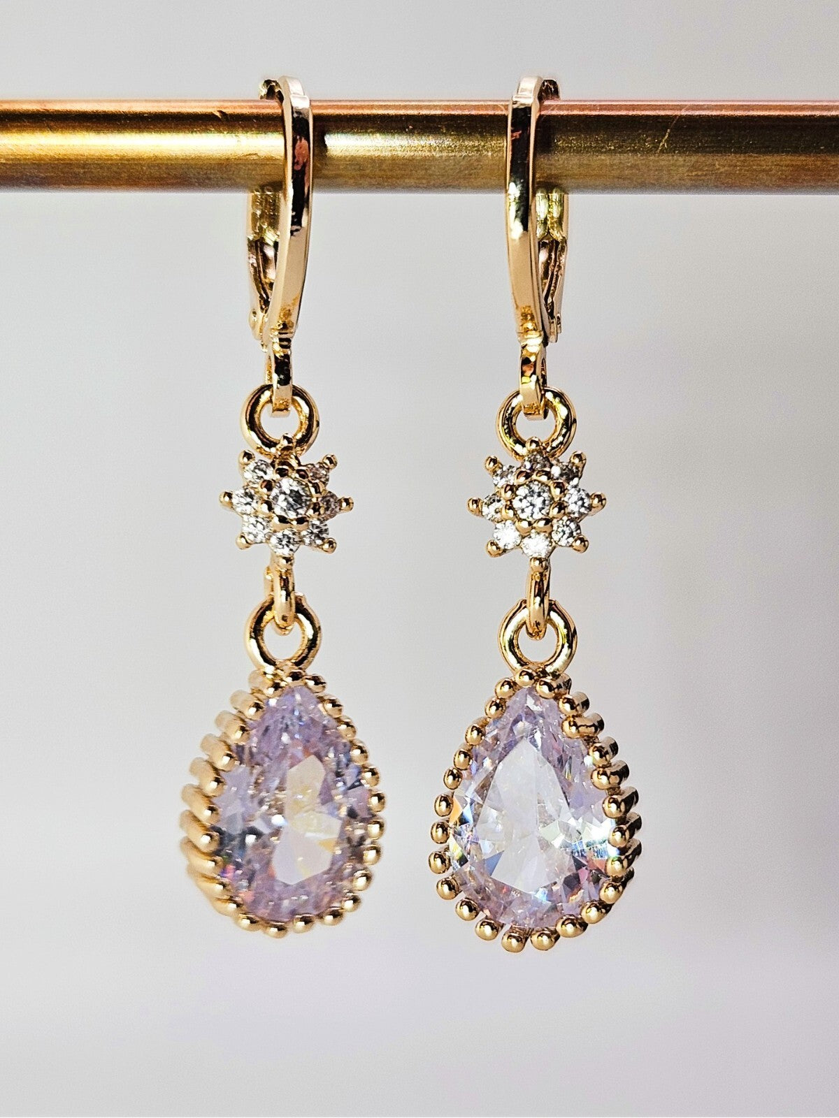 Huggie Drop Earrings 18K Gold with Light Purple Cubic Zirconia1