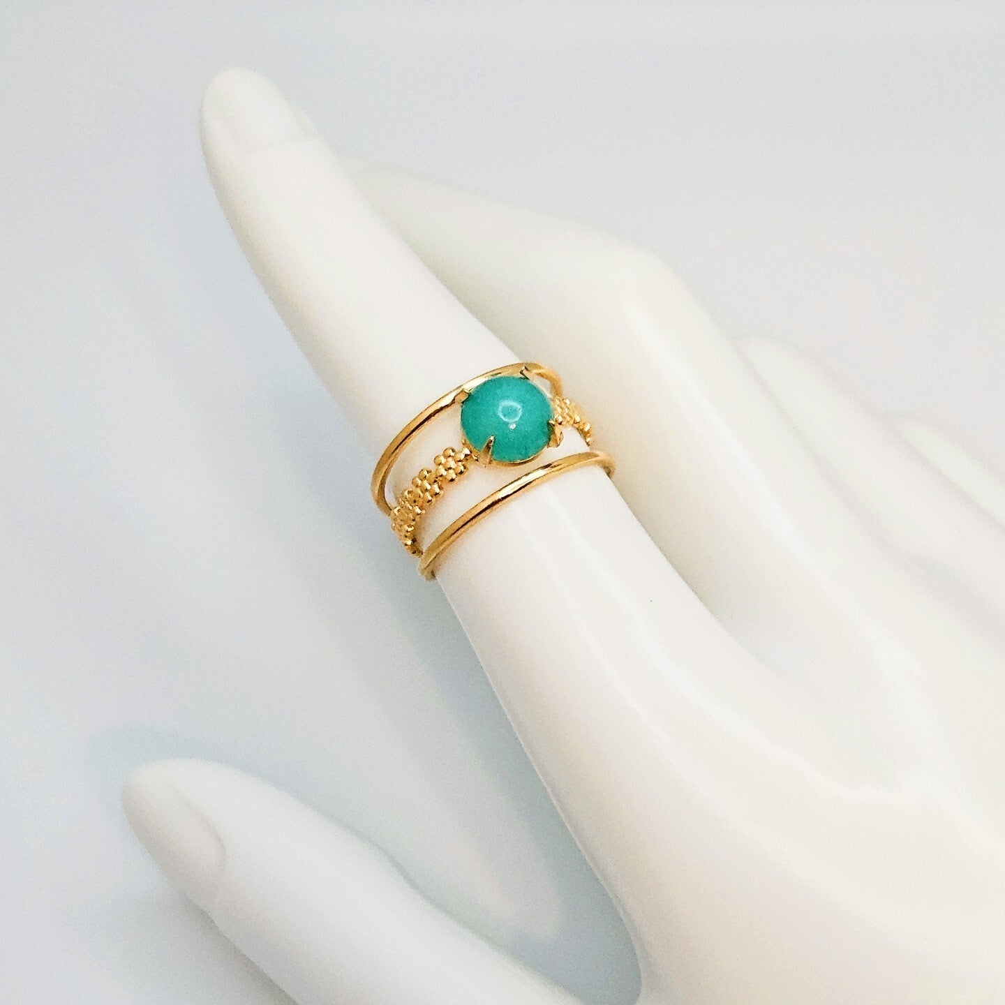 18K Gold Plated Amazonite Natural Stone Adjustable Open Ring, Stainless Steel6