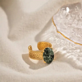 18K Gold Plated Rare African Turquoise Open Adjustable Ring, Stainless Steel.3