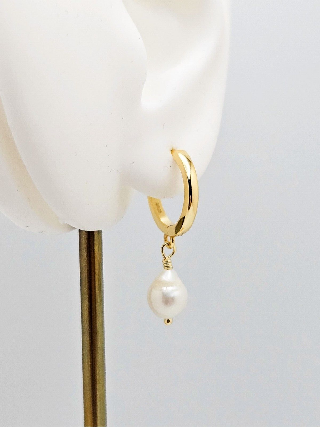 14K Gold Plated Drop Hoop, Cultured Freshwater Pearls Earrings5