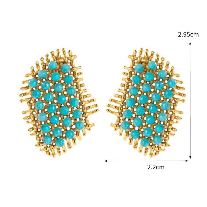 18K Gold Plated Design Turquoise Stone Stud Earrings, Chic Jewelry for Women6