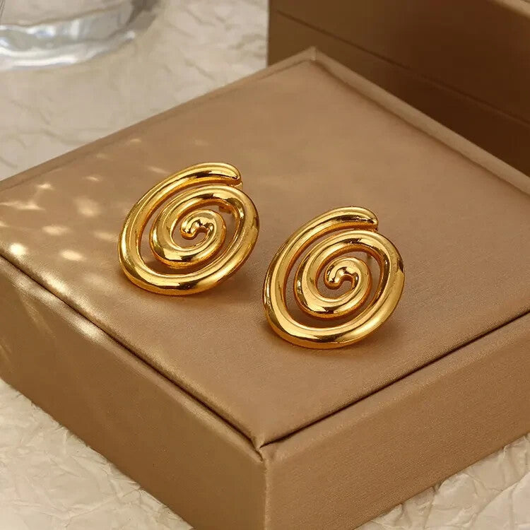 18K Gold Plated Spiral Stud Earrings Women Bold Modern Swirl Stainless Steel3