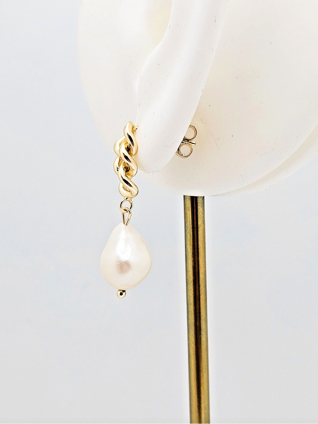 14K Gold Plated Freshwater Pearls Stud Drop Earrings with Cuban Link4