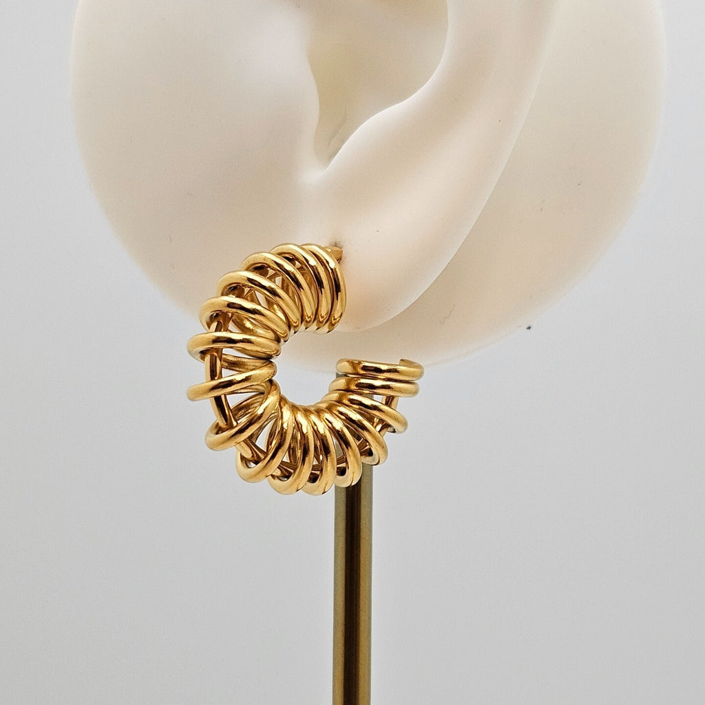 18K Gold Plated Spiral Wire C-Shaped Hoop Earring, Stainless Steel Jewelry2