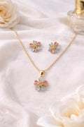 18K Gold Plated Tri-Color Flower Jewelry Set Necklace & Stud Earrings for her0