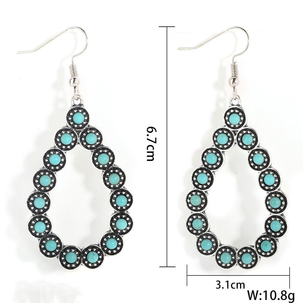 Silver Plated Turquoise Open Waterdrop Dangle hoop Earrings, Jewelry for Women5