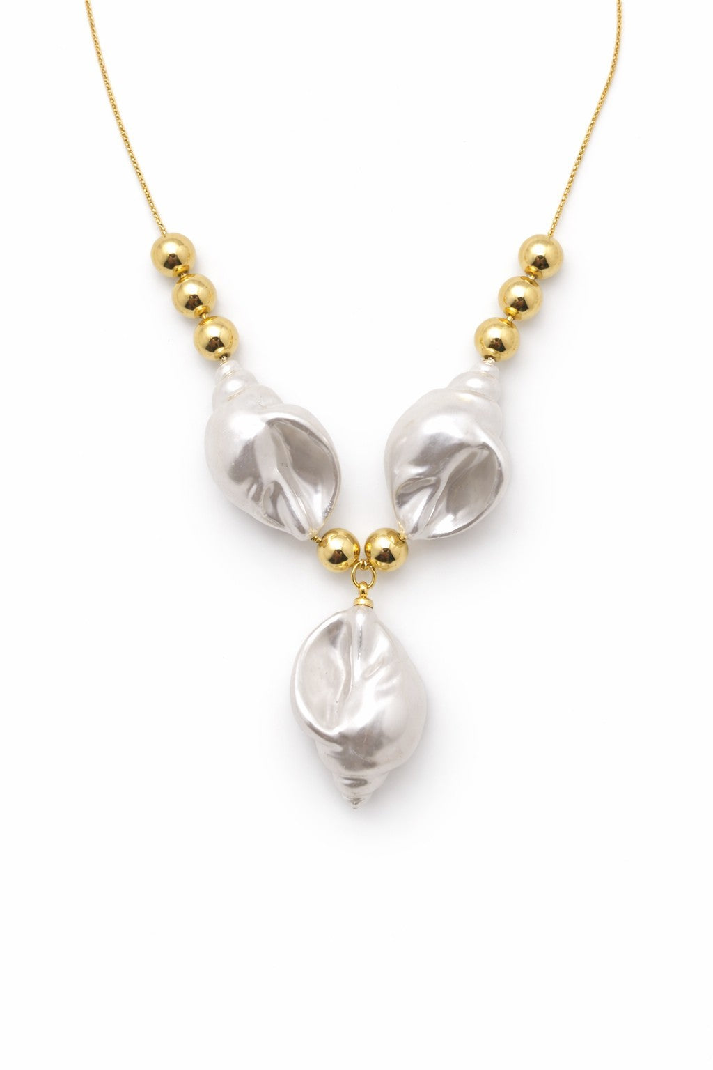 18K Gold Plated Chunky Shell Faux Pearl Necklace & Earrings Set Adjustable3