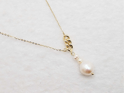 14K Gold Plated Baroque Freshwater Pearl Chain Necklace, Unique Jewelry1
