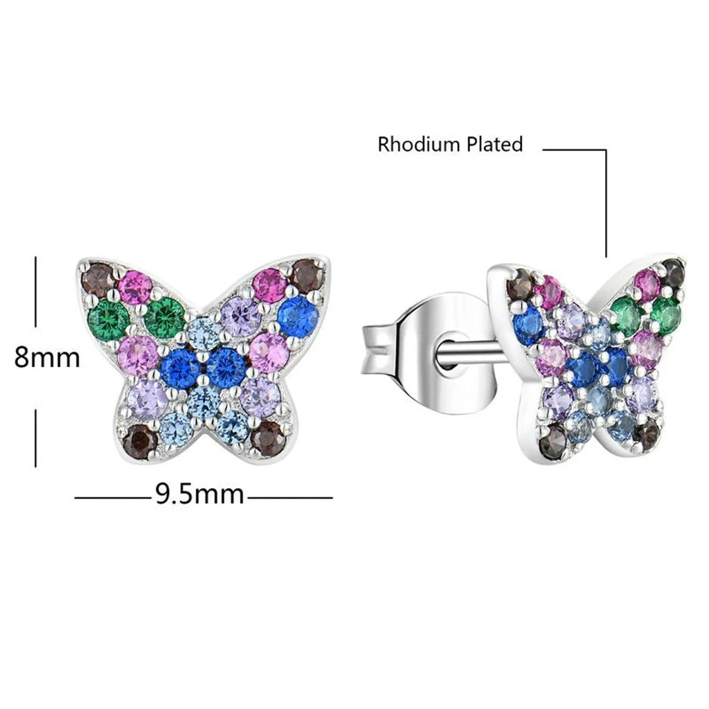 925 Sterling Silver Colorful Cubic Zirconia Butterfly Stud Earrings 4