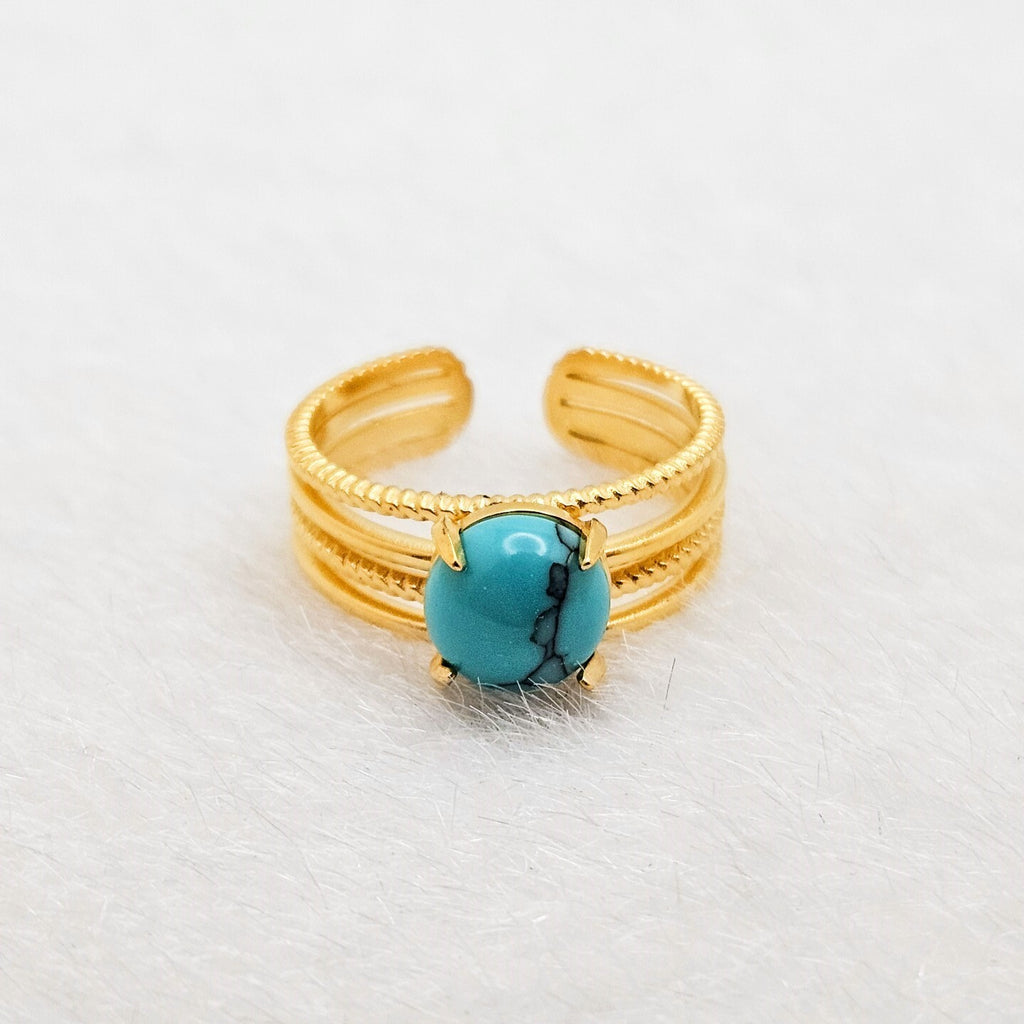 18K Gold Plated Open Turquoise Stone Ring, Stainless Steel Jewelry for Women0