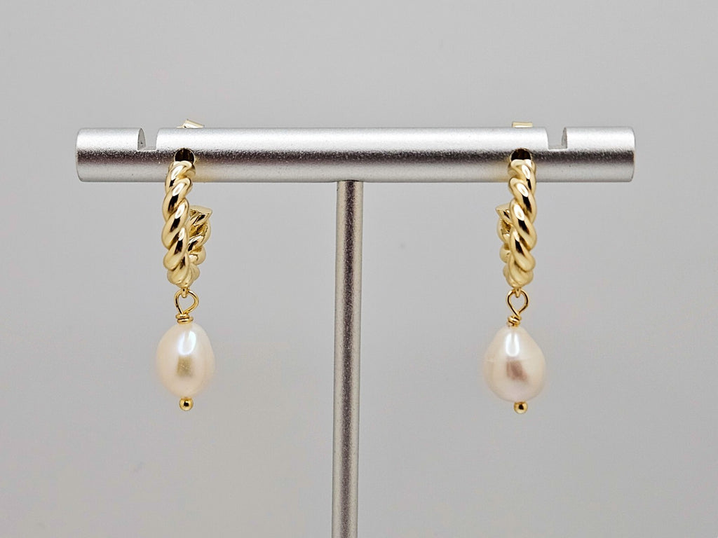 14K Gold Plated, Cultured Freshwater Baroque Pearl Stud Hoop Earrings4
