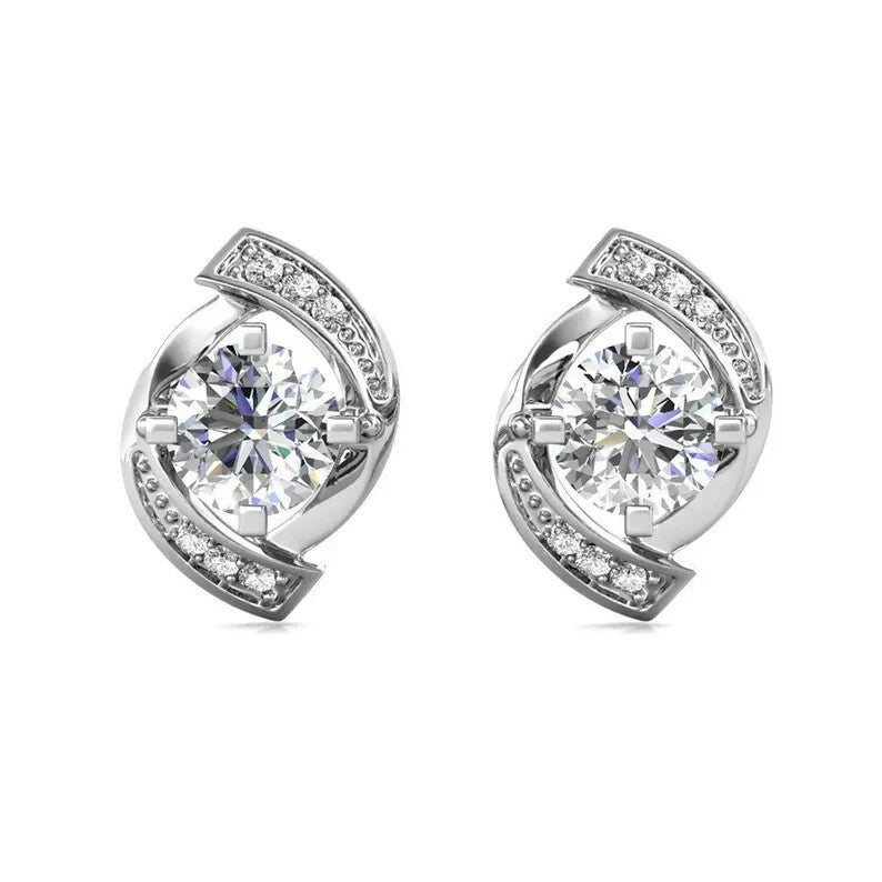 18k Gold Plated Sterling Silver Moissanite Twisted Sparkle Stud Earrings0