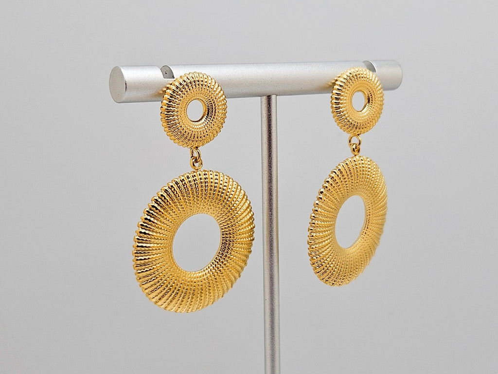 18K Gold Plated Stainless Steel Double Circle Stud Drop Earrings for Women2