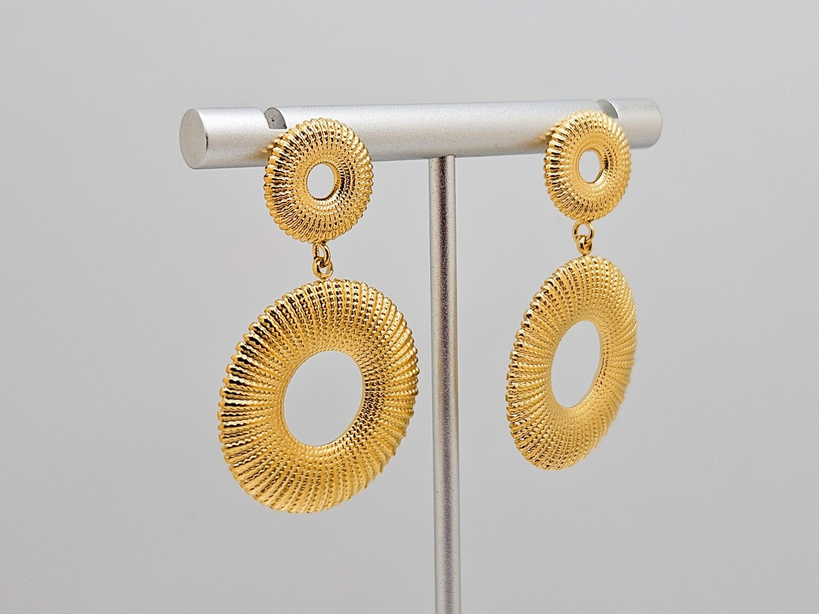 18K Gold Plated Stainless Steel Double Circle Stud Drop Earrings for Women2