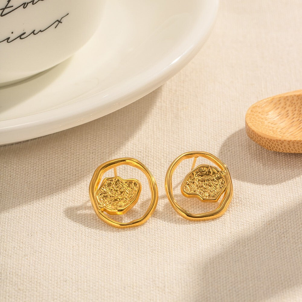 18k Gold Plated Stainless Steel Lava Earrings for Women, Unique Style Studs3