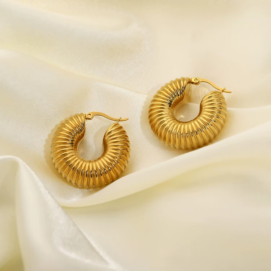 18K Gold Plated Stainless Steel Statement Chunky Spiral Hoop Earrings for Women3