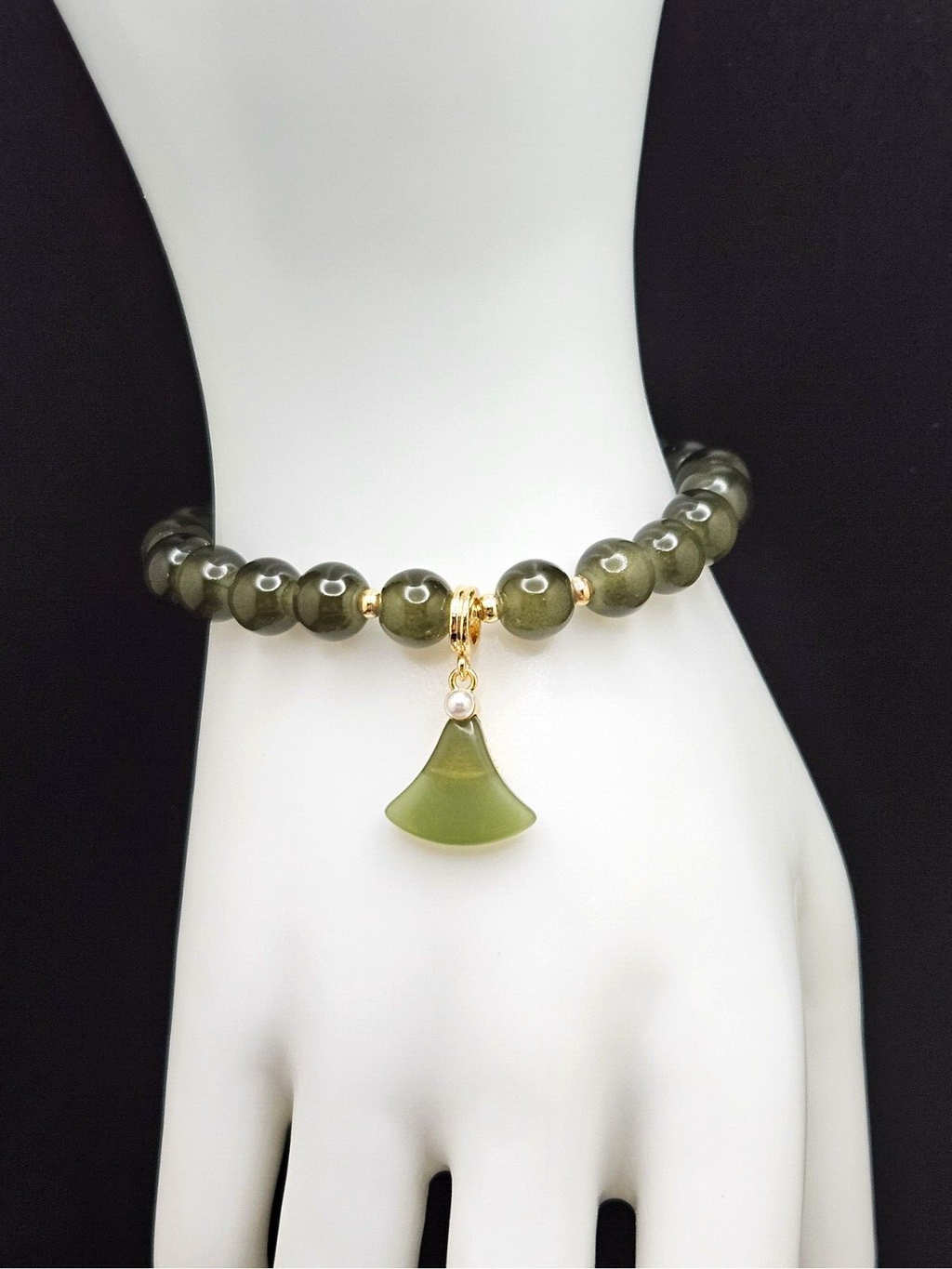 Jade Beaded Bracelets, Green Dangle Charm, For Women3