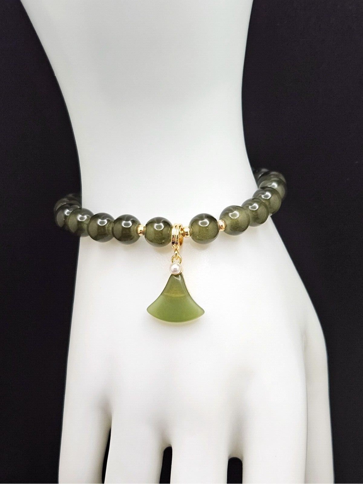 Jade Beaded Bracelets, Green Dangle Charm, For Women3