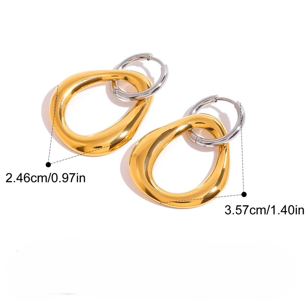 18k Gold Plated Stainless Steel Two-Tone Polished Detachable Drop Hoop Earring6