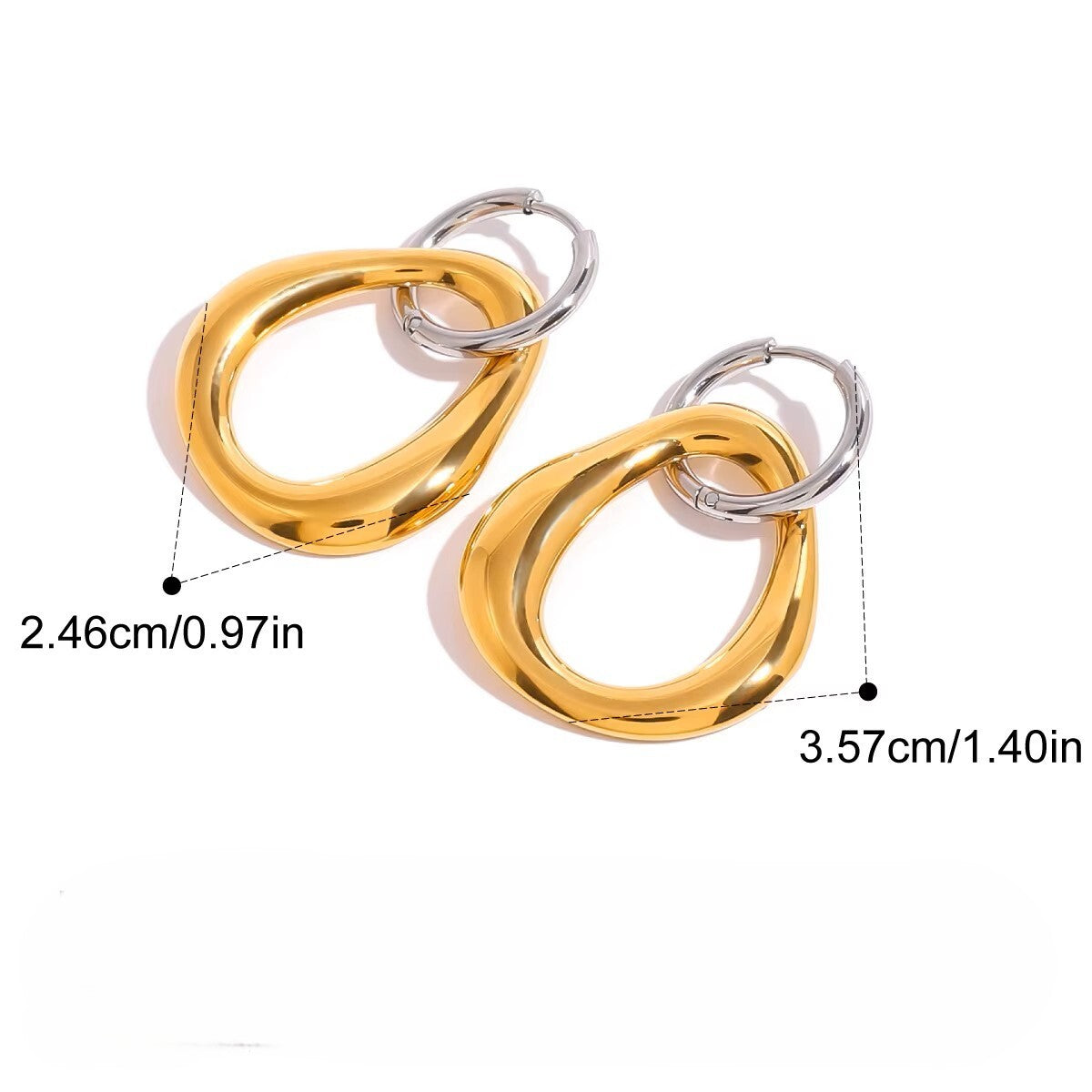 18k Gold Plated Stainless Steel Two-Tone Polished Detachable Drop Hoop Earring6