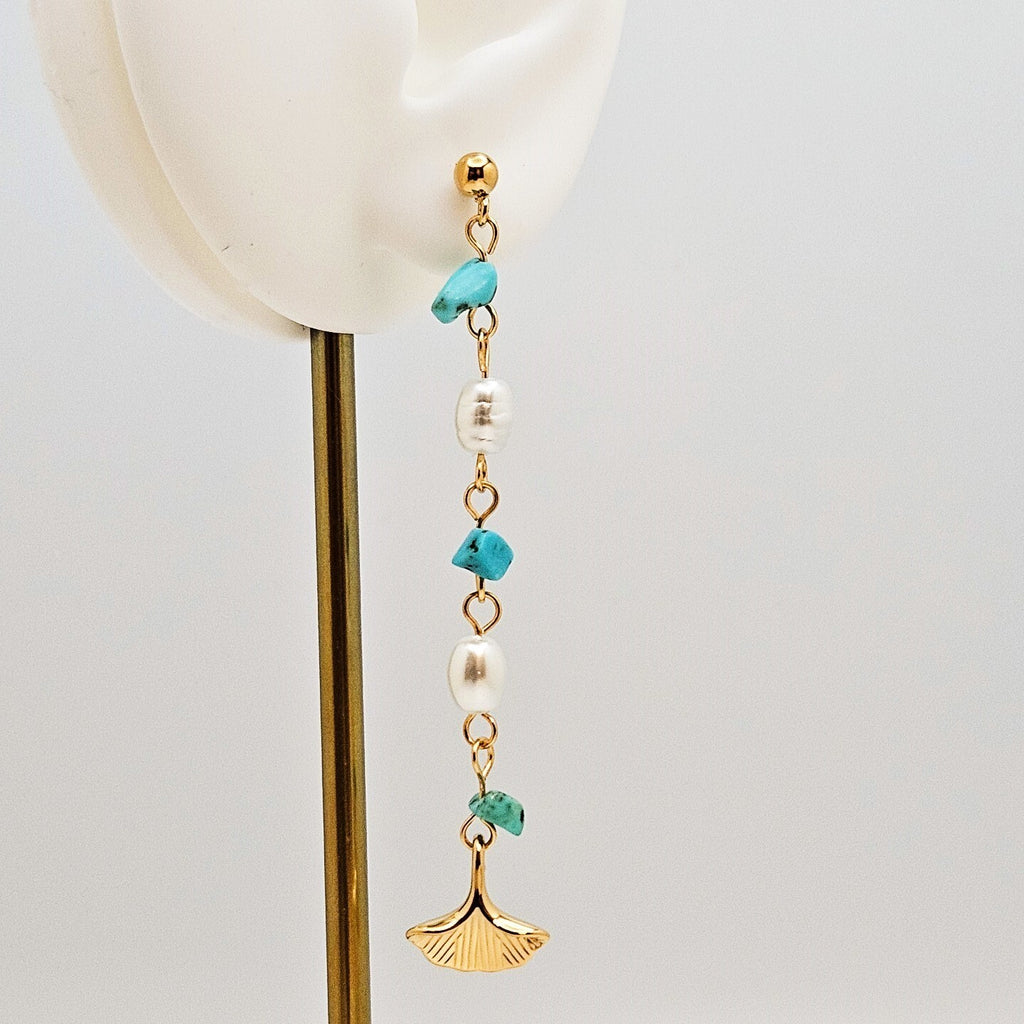 18K Gold Plated Natural Turquoise and Pearl Tassel Drop Earrings for Women5