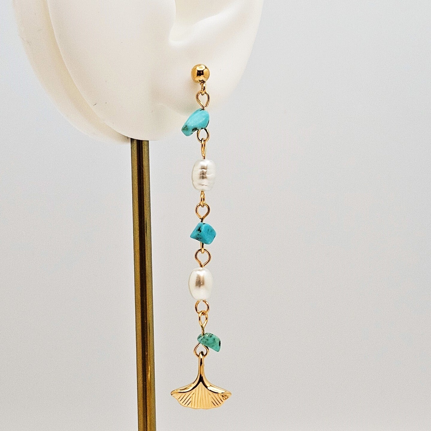 18K Gold Plated Natural Turquoise and Pearl Tassel Drop Earrings for Women5