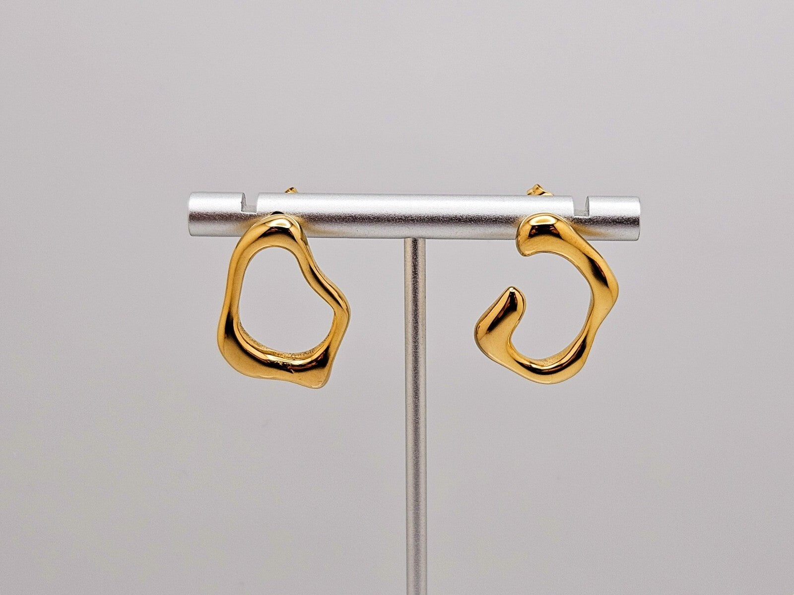 18K Gold Plated Stainless Steel Irregular Circles Earrings, Trendy Studs Jewelry2