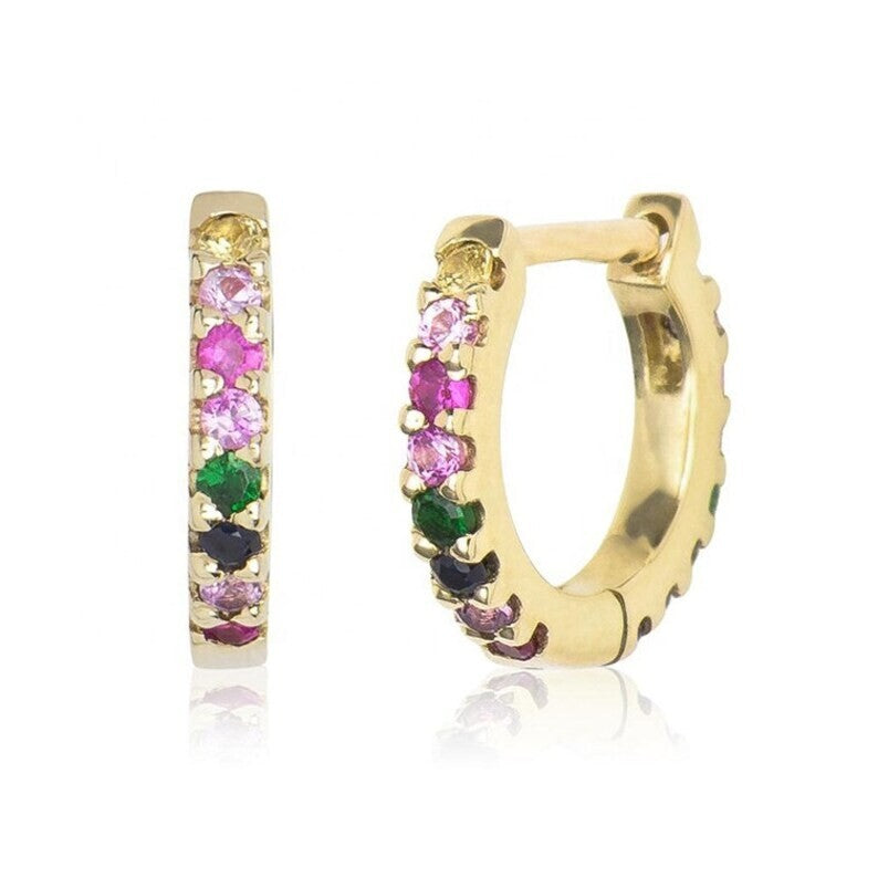 18k Gold Plated Cubic Zirconia Multicolor Huggie Hoop Earrings for Girls & Women5
